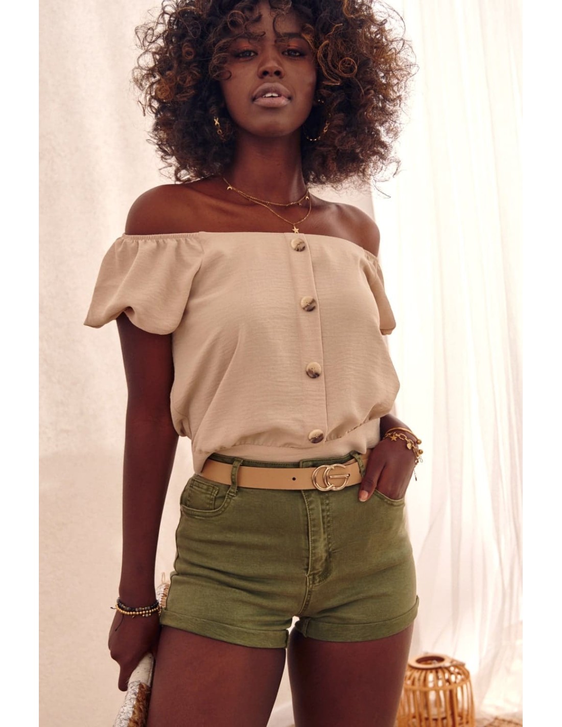 Push up denim shorts khaki 650 - Online store - Boutique